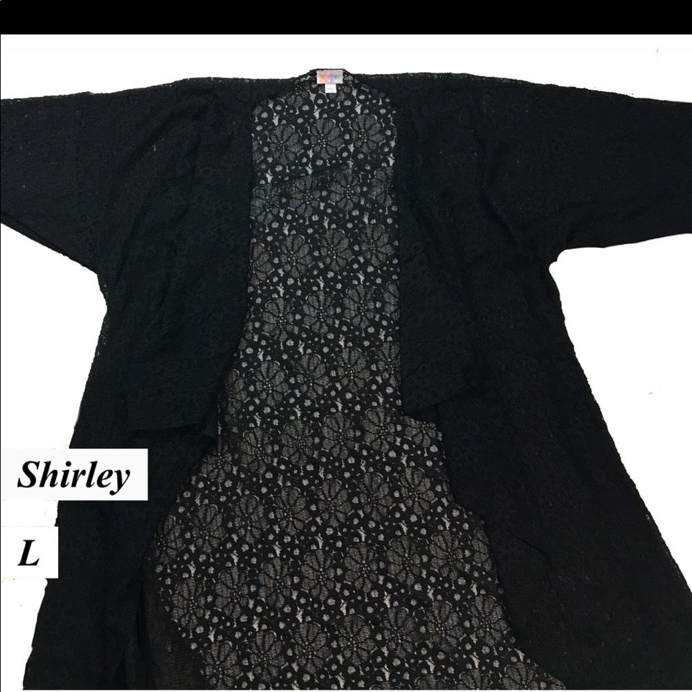 LuLaRoe Shirley Kimono Solid Black Lace Floral LG